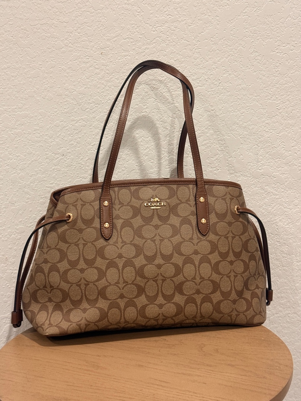 Coach Brown Signature Canvas‎ Tote with Leather Trim